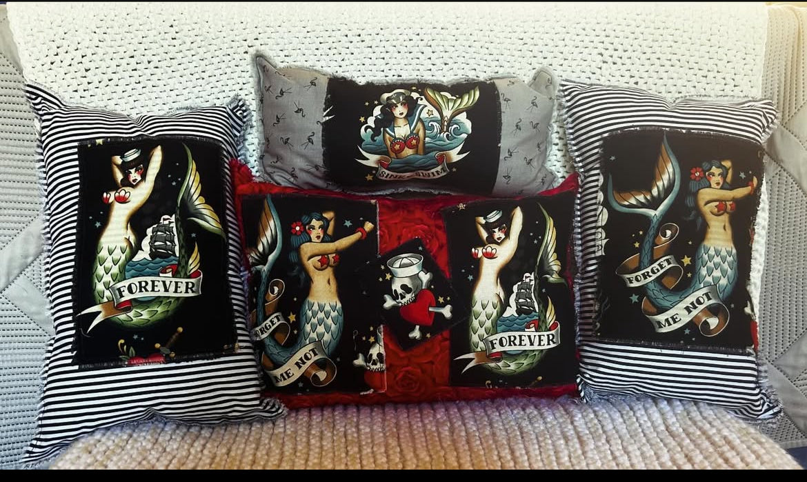 Tattooed mermaid pillow set