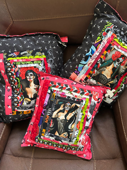 Set of day of the dead pinup girl pillows (3)